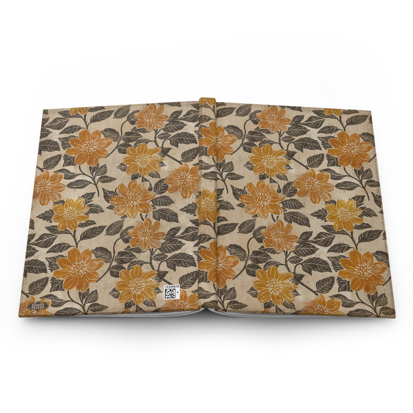 Block Print Peony Flowered Dahlias Matte Hardcover Journal