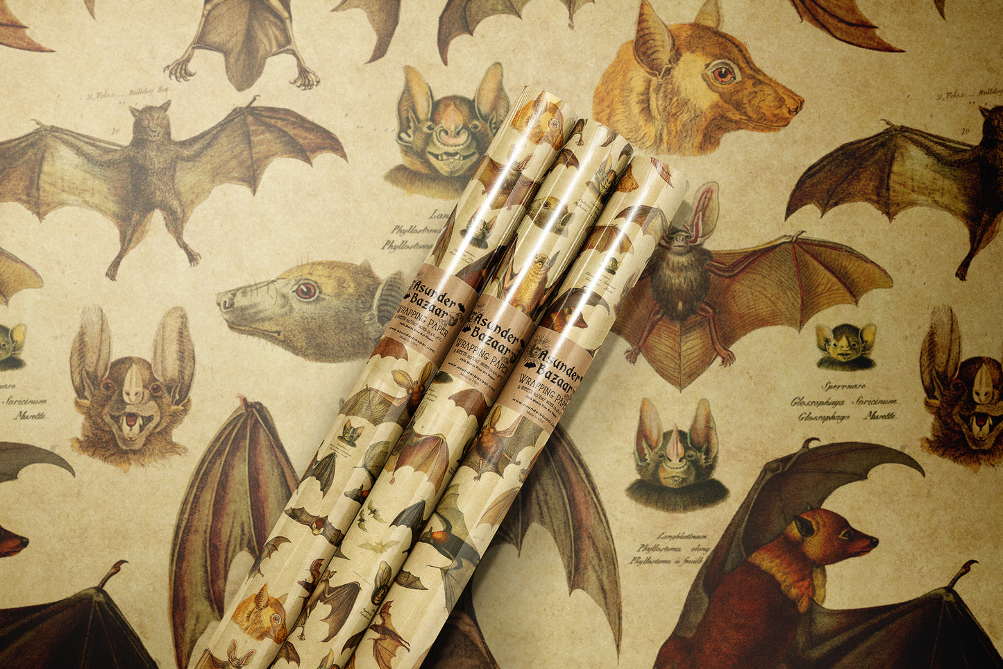 Vintage Bats Wrapping Paper 3 Sheet Roll