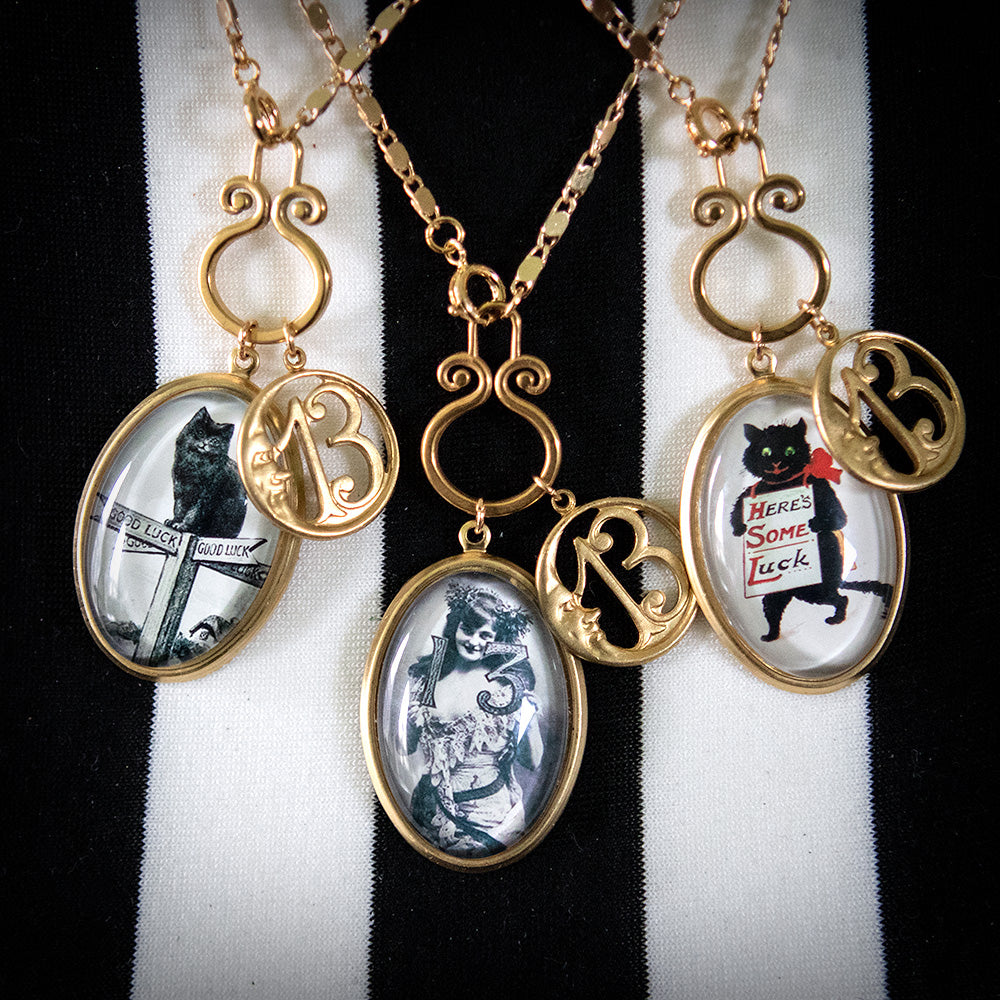 Black Cat Lucky 13 Charm Necklace