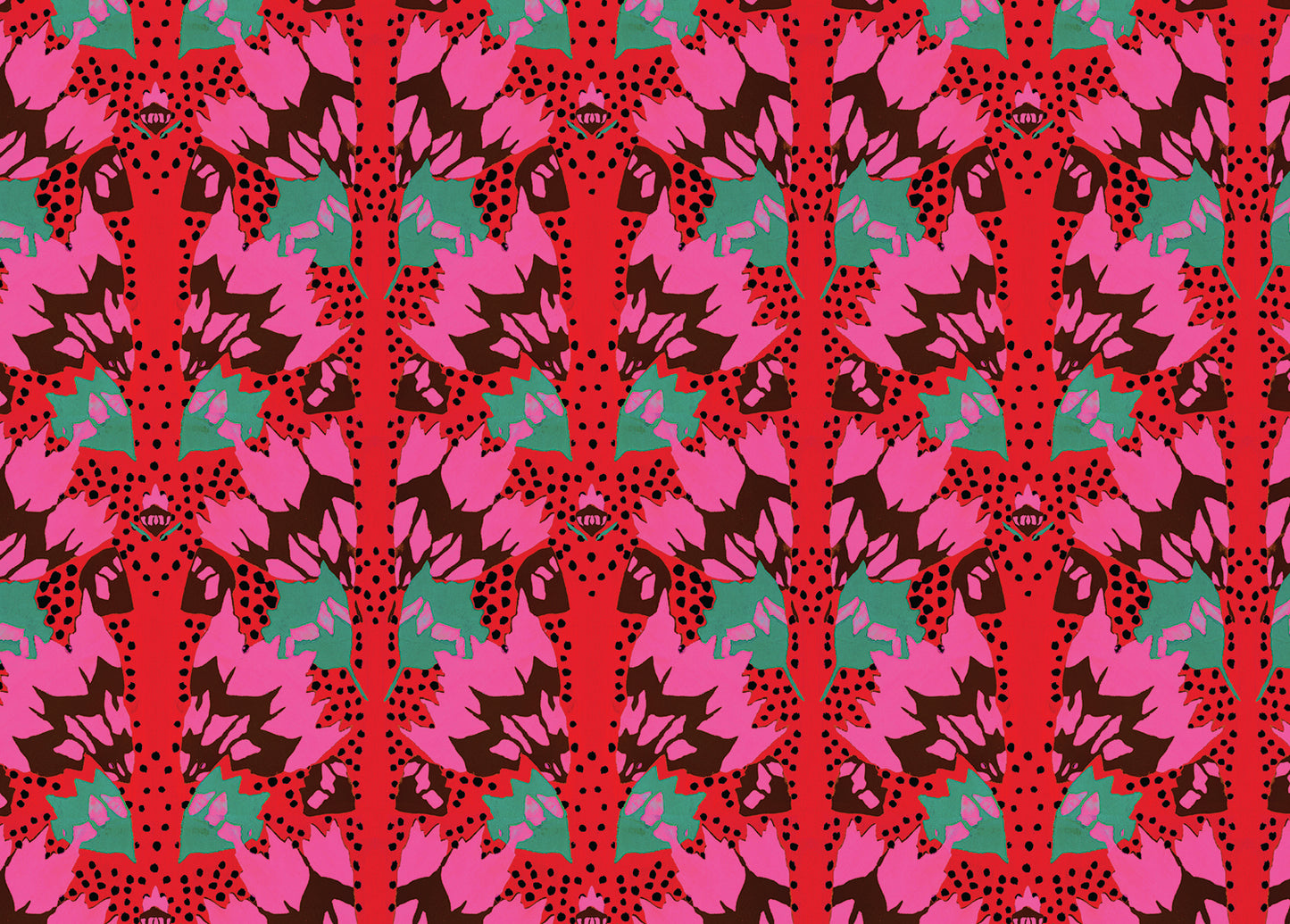 Red Pink Abstract Art Deco Floral Wrapping Paper 3 Sheet Roll