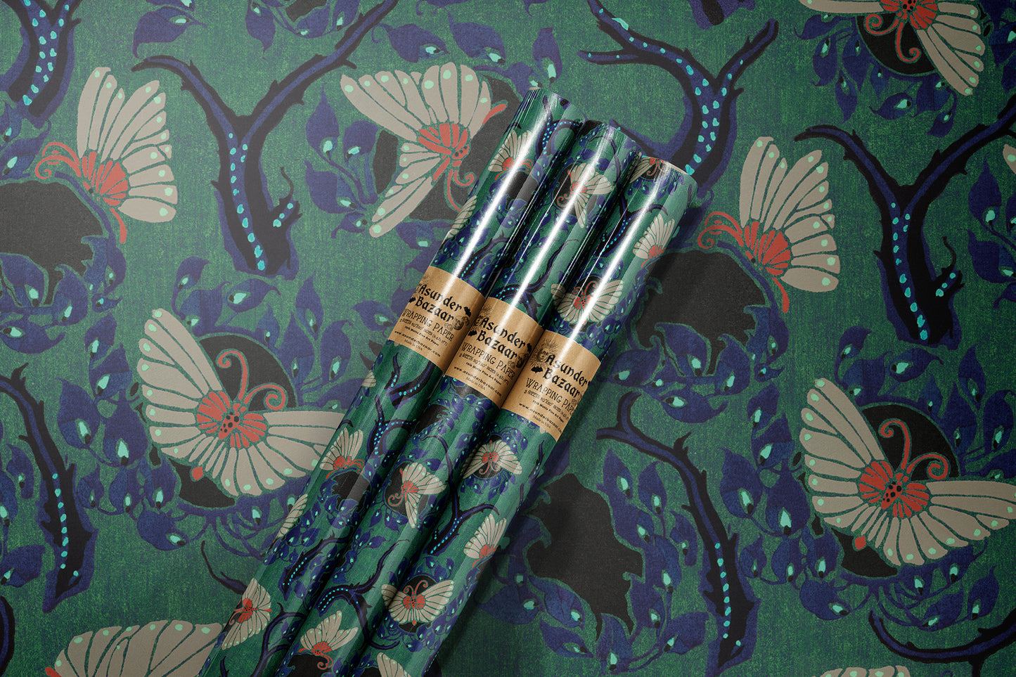 Twilight Butterflies Art Deco Wrapping Paper 3 Sheet Roll
