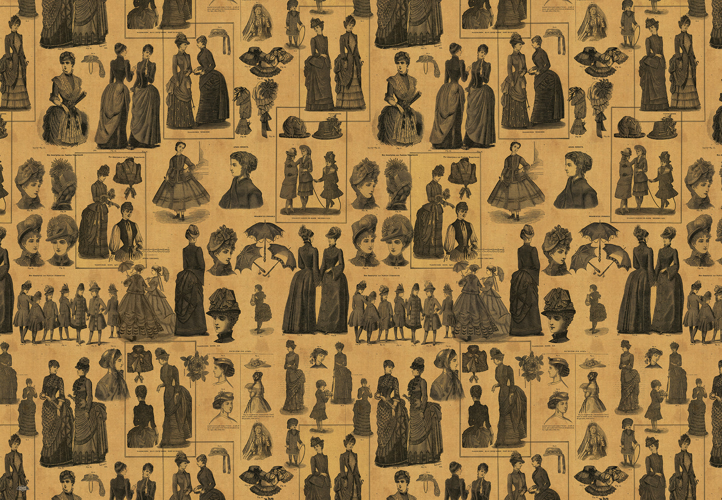 Victorian Fashion Illustration in Sepia Wrapping Paper 3 Sheet Roll