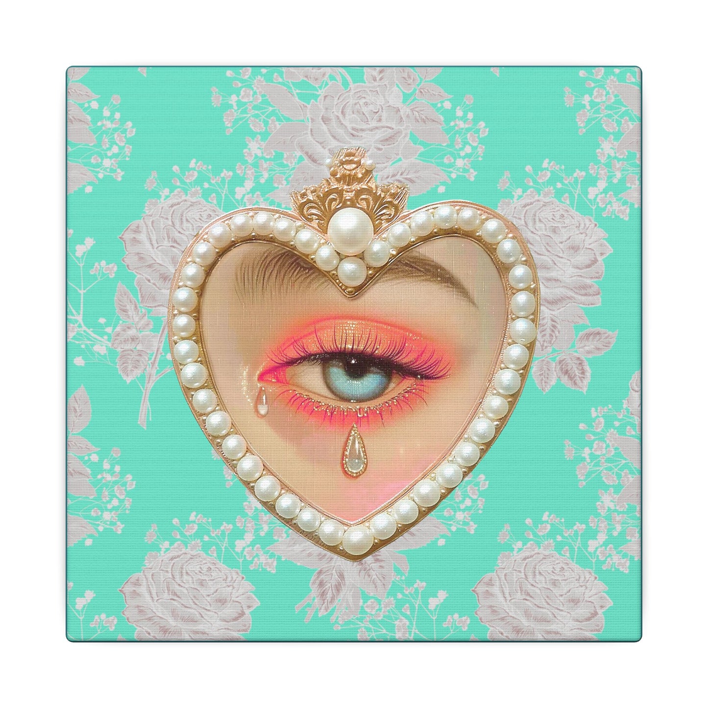Crying Lovers Eye Stretched Square Canvas Print, Wrapped Wall Art with Hardware 0.75" depth