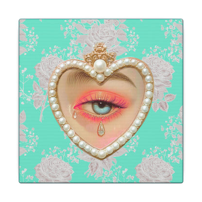 Crying Lovers Eye Stretched Square Canvas Print, Wrapped Wall Art with Hardware 0.75" depth