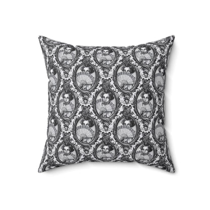 Haunted Manor Square Pillow Black and White
