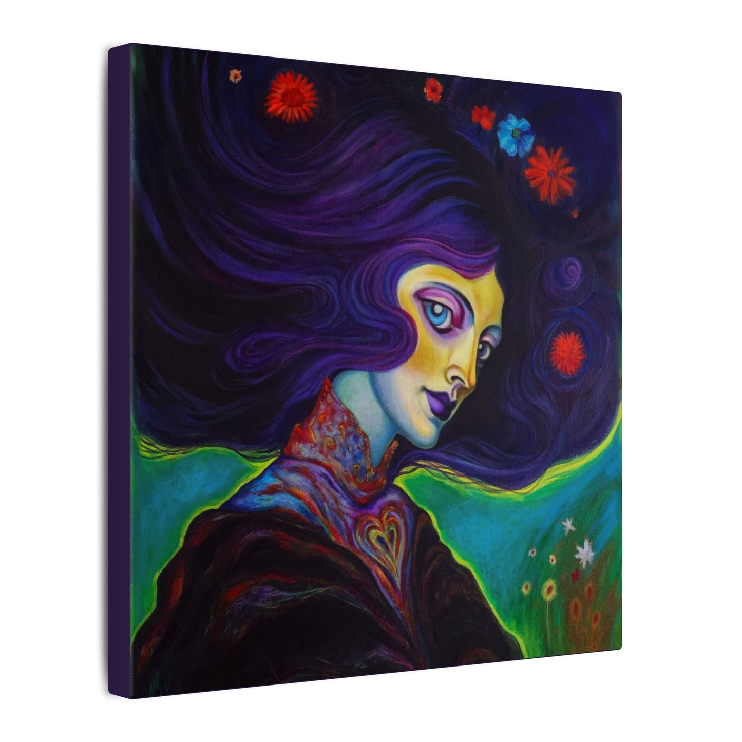Violet Stretched Square Canvas Print, Wrapped Wall Art with Hardware 0.75" depth
