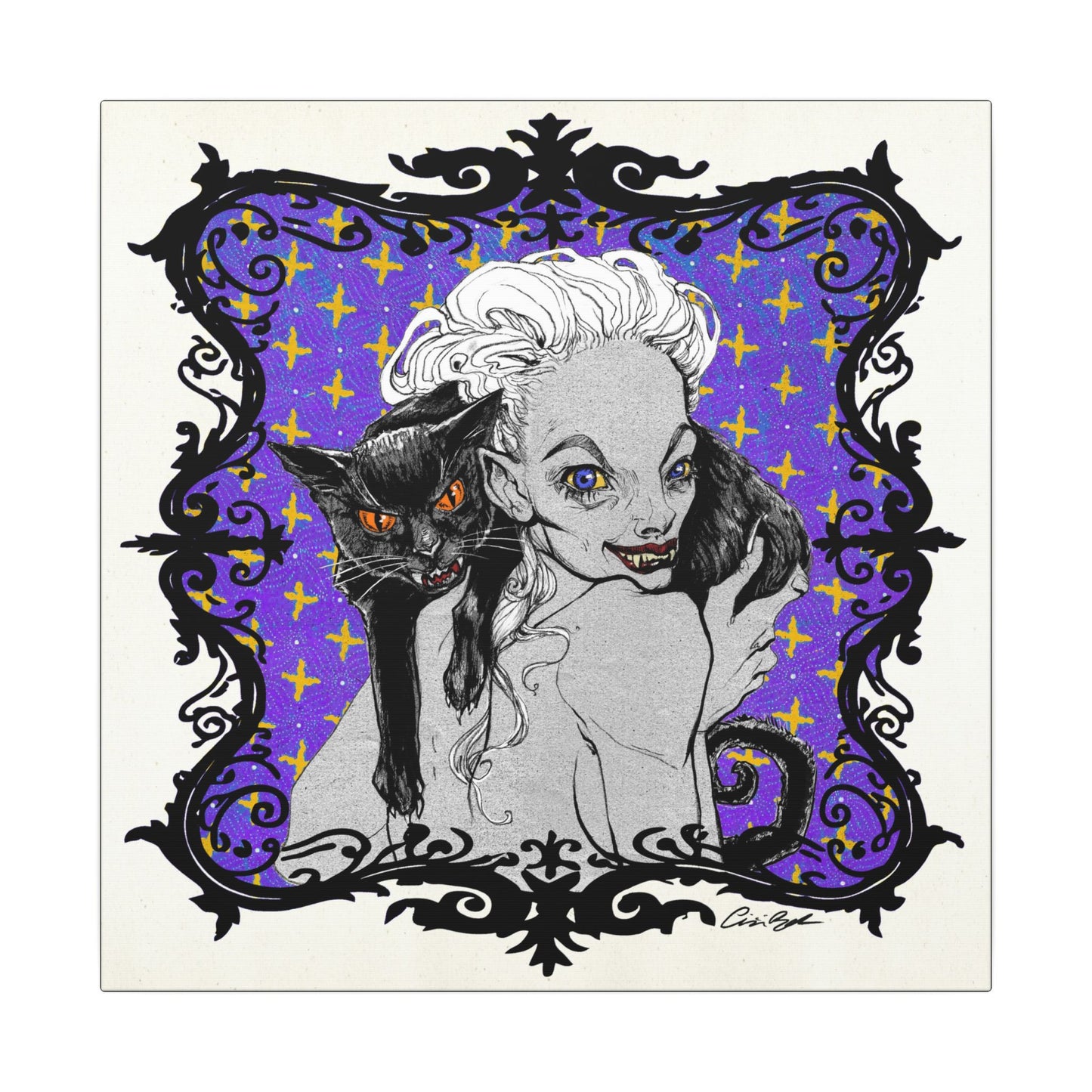 Familiar in Purple Stretched Square Canvas Print, Wrapped Wall Art with Hardware 0.75" depth