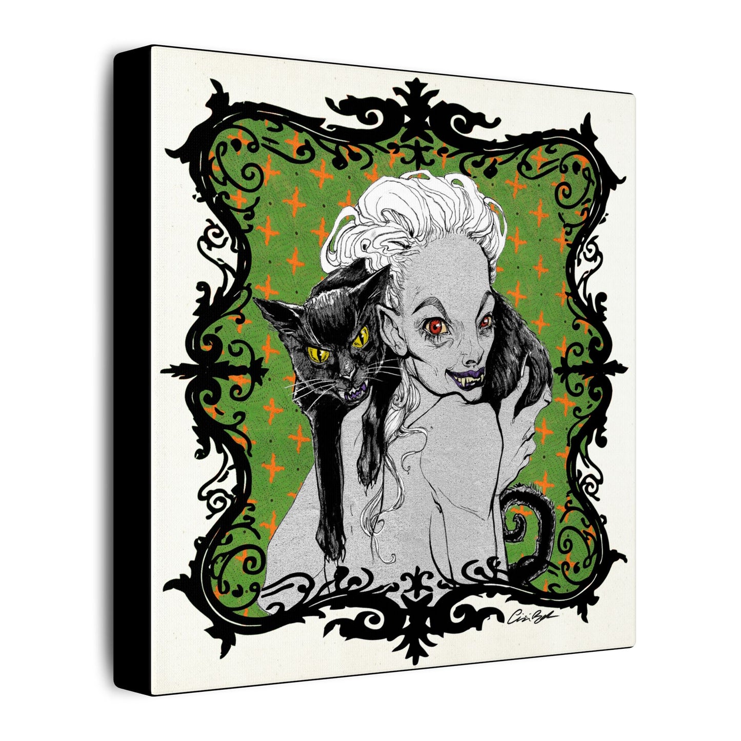 Familiar in Green Stretched Square Canvas Print, Wrapped Wall Art with Hardware 0.75" depth