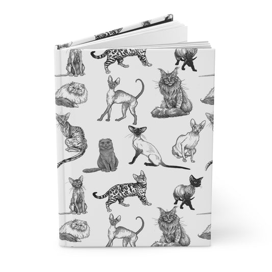 Illustrated Cat Breeds Matte Hardcover Journal - Black & White