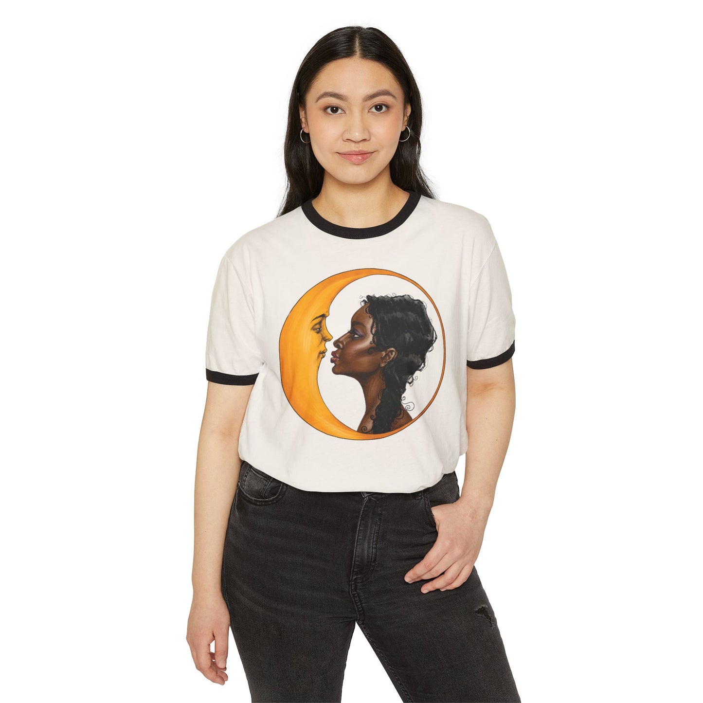 Unisex Moon Kiss Cotton Ringer T-Shirt