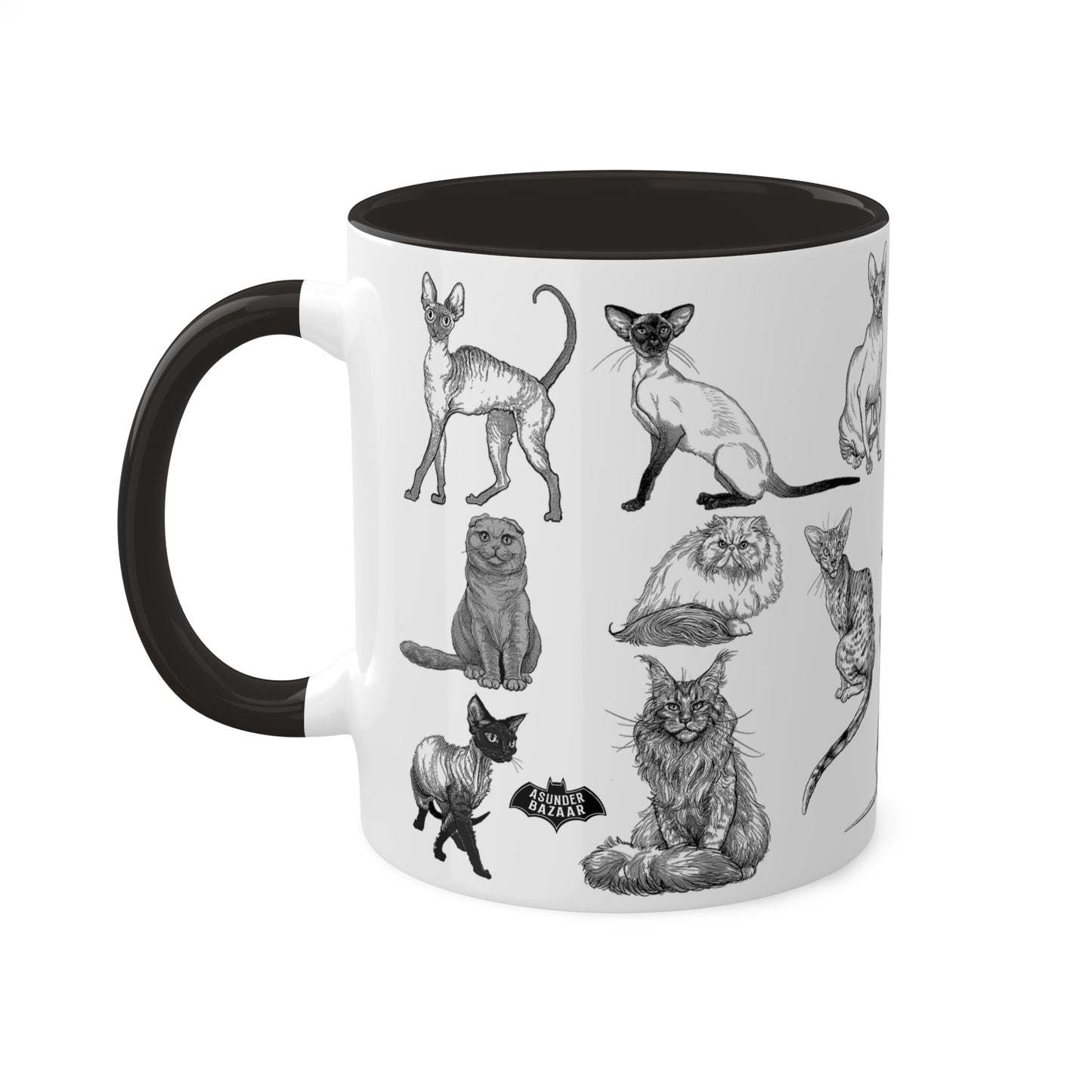 Illustrated Cat Breeds 11oz Ceramic Two-Tone Mug