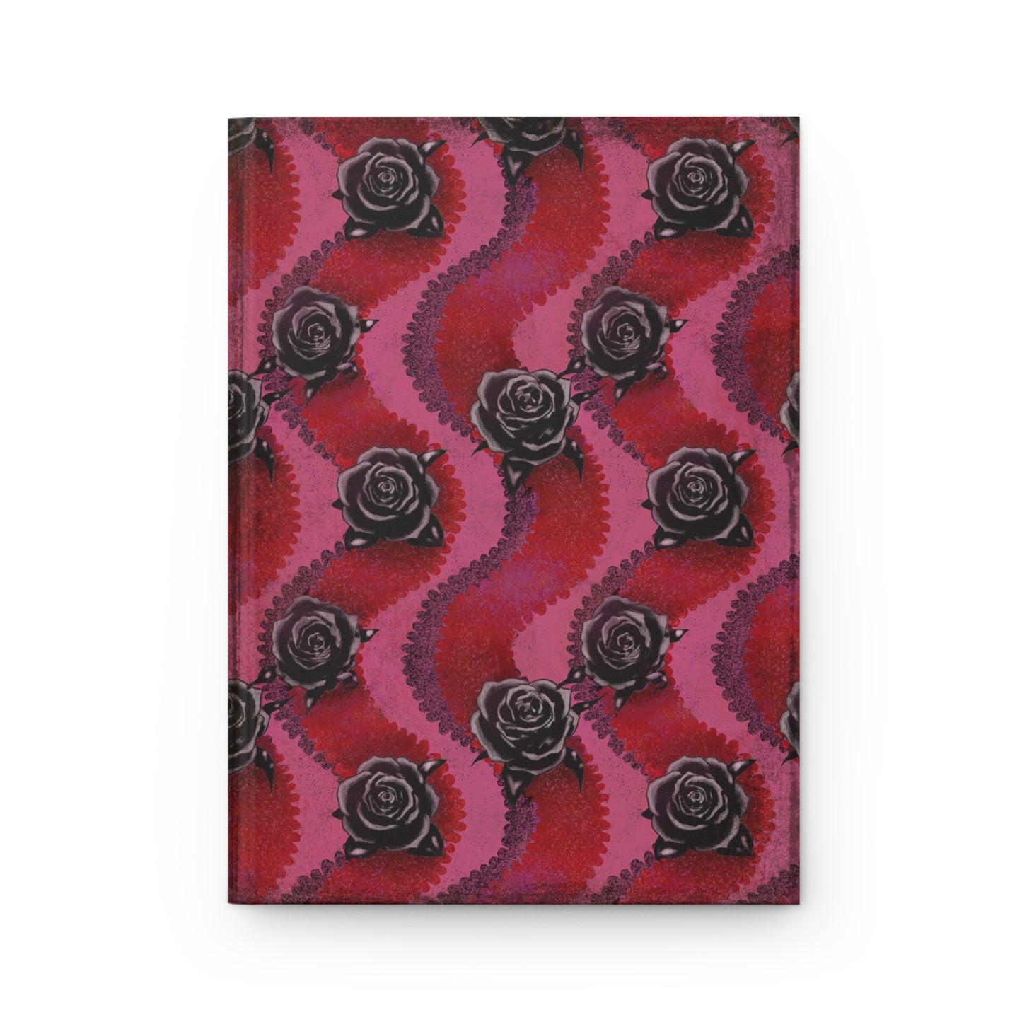 Grungy Swirly Rose Stripes Matte Hardcover Journal Red Pink