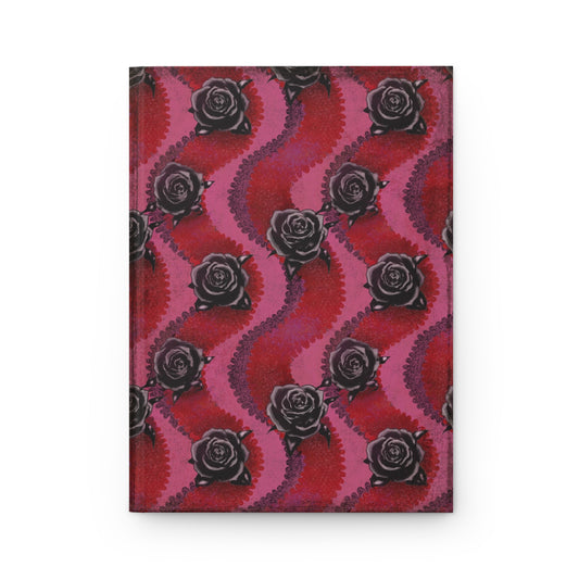 Grungy Swirly Rose Stripes Matte Hardcover Journal Red Pink