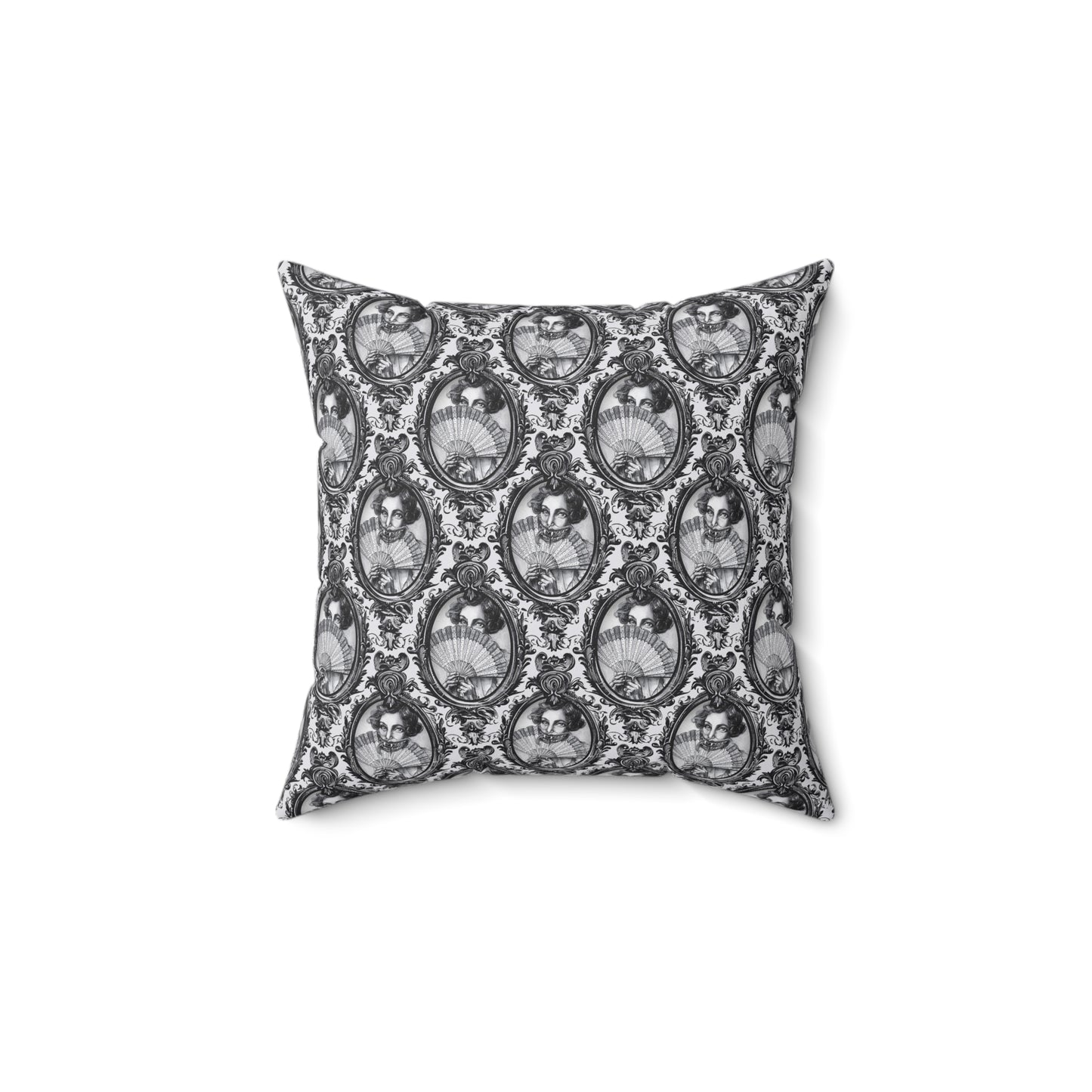 Haunted Manor Square Pillow Black and White