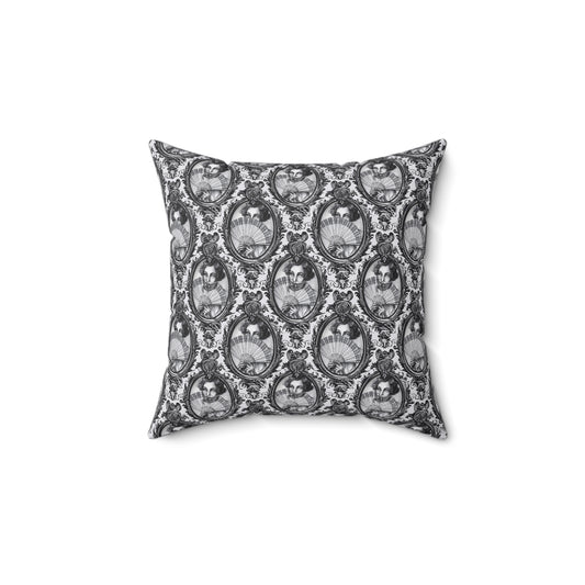 Haunted Manor Square Pillow Black and White