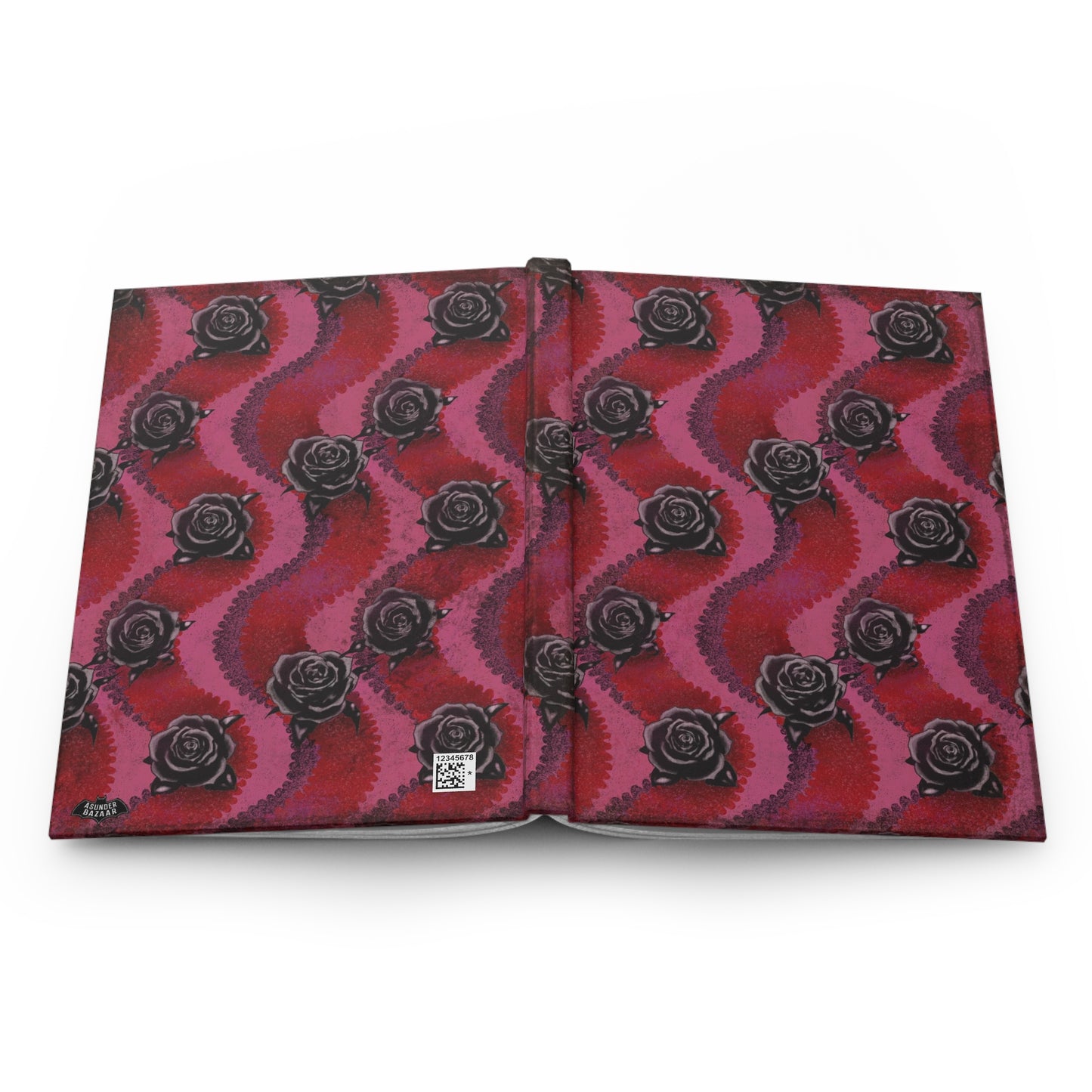 Grungy Swirly Rose Stripes Matte Hardcover Journal Red Pink