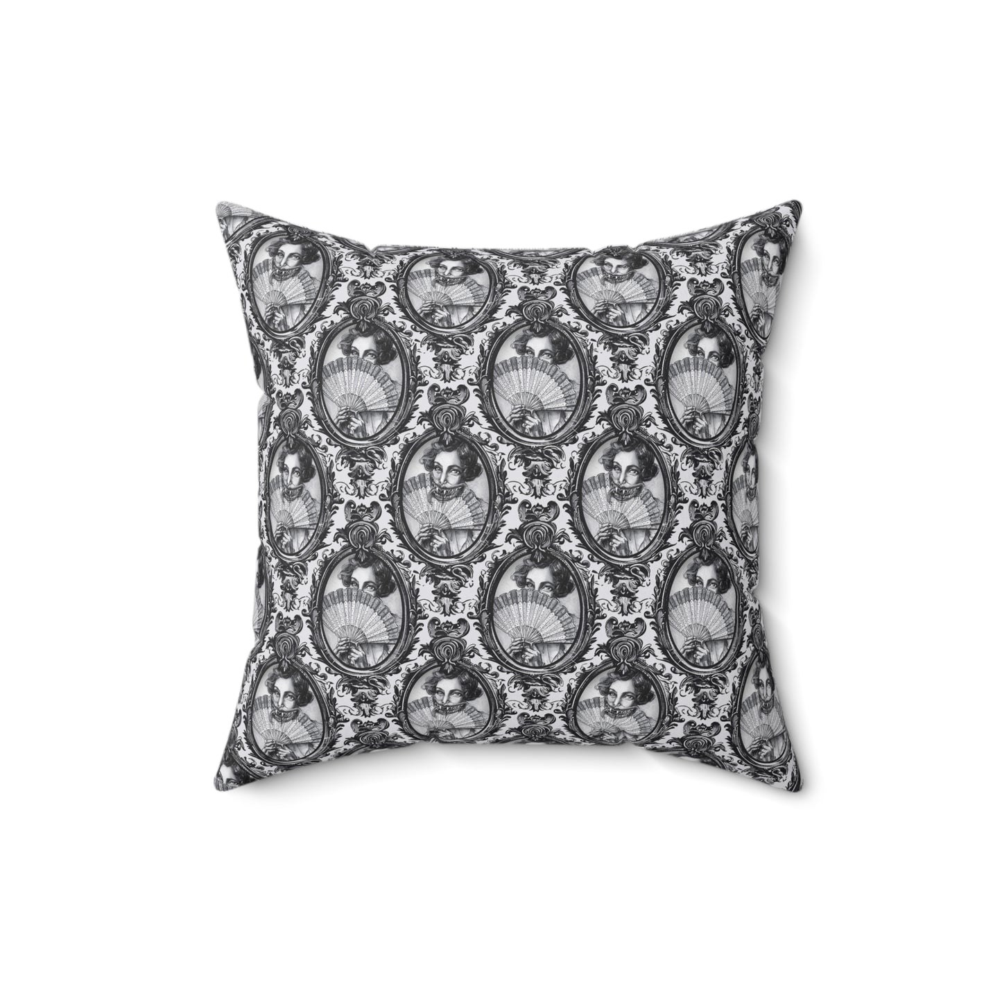 Haunted Manor Square Pillow Black and White