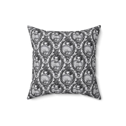 Haunted Manor Square Pillow Black and White