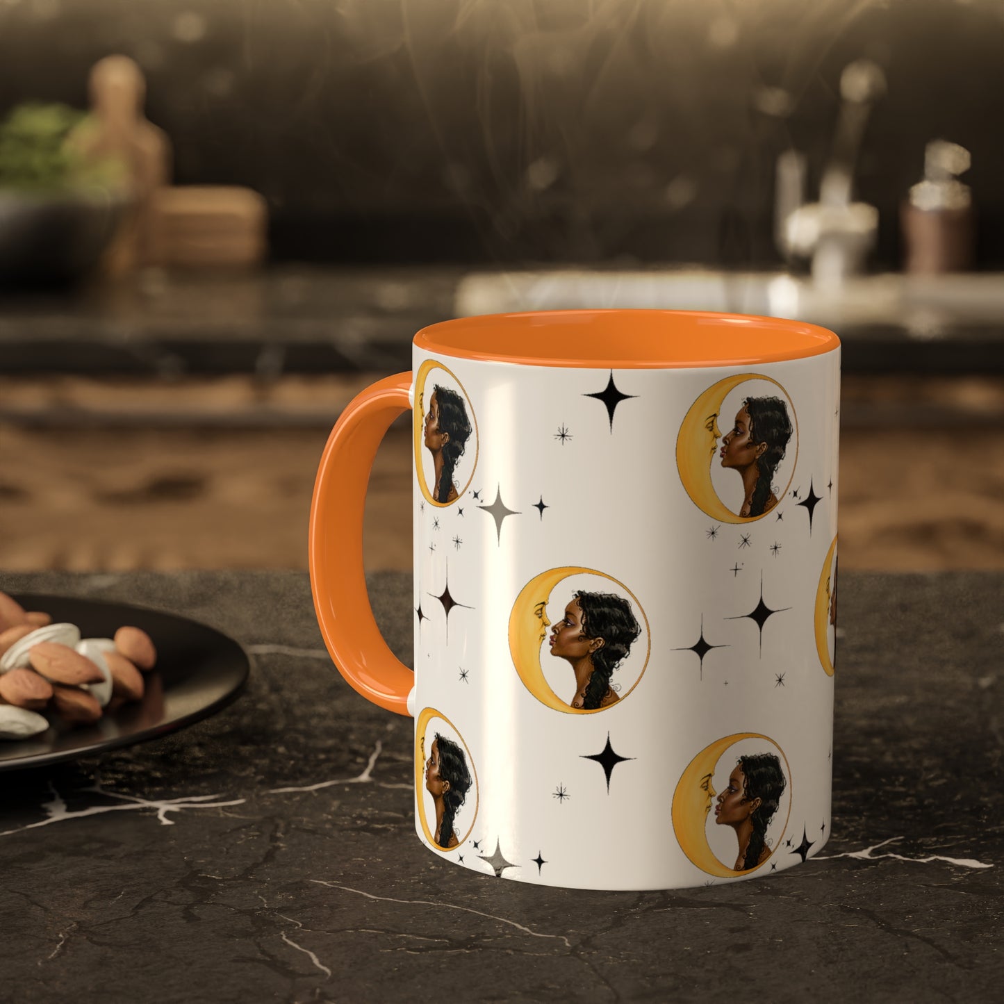 Moon Kiss with Black Stars 11oz Ceramic Two-Tone Mug