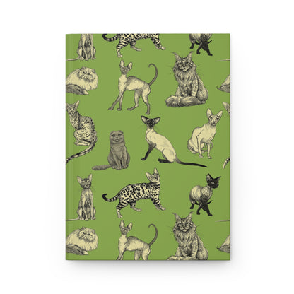 Illustrated Cat Breeds Matte Hardcover Journal - Green