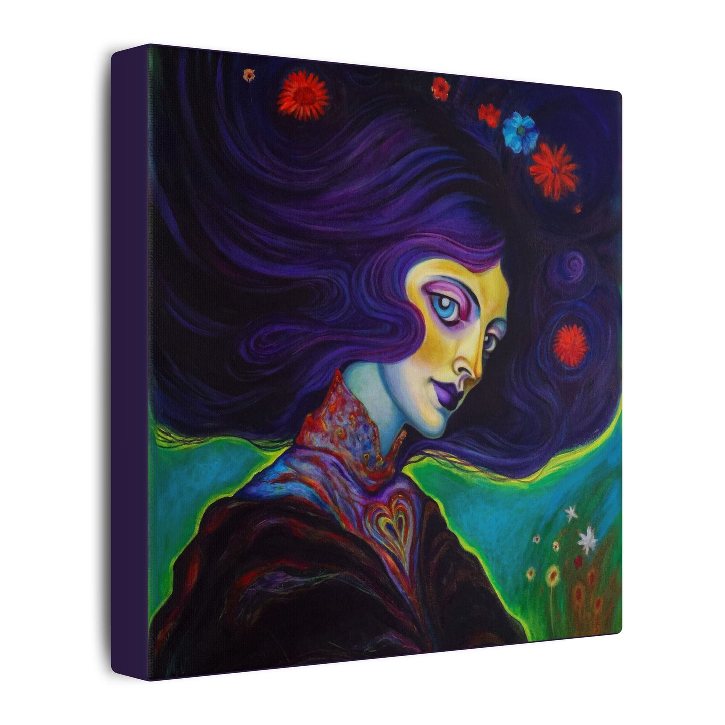 Violet Stretched Square Canvas Print, Wrapped Wall Art with Hardware 0.75" depth