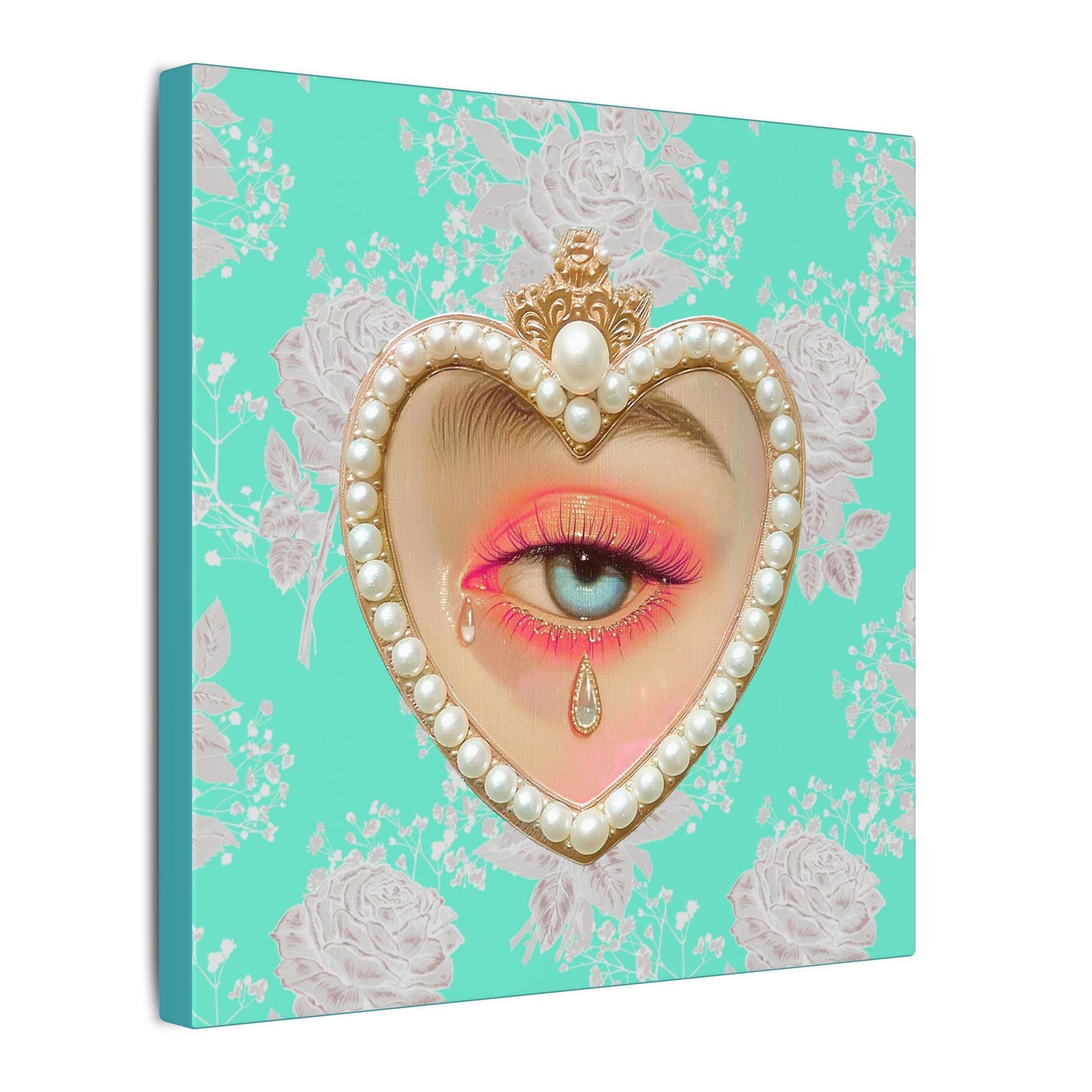 Crying Lovers Eye Stretched Square Canvas Print, Wrapped Wall Art with Hardware 0.75" depth