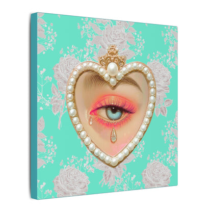 Crying Lovers Eye Stretched Square Canvas Print, Wrapped Wall Art with Hardware 0.75" depth
