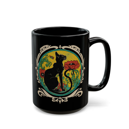 Herman with Poppies 15oz Black Ceramic Mug