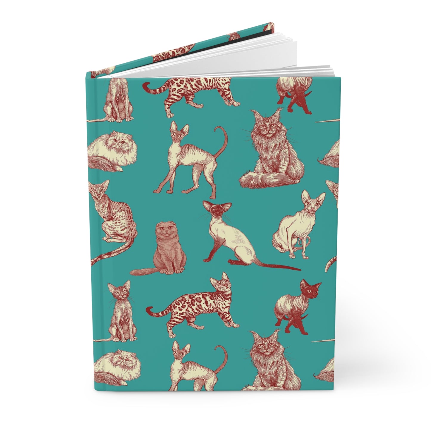 Illustrated Cat Breeds Matte Hardcover Journal - Teal & Red