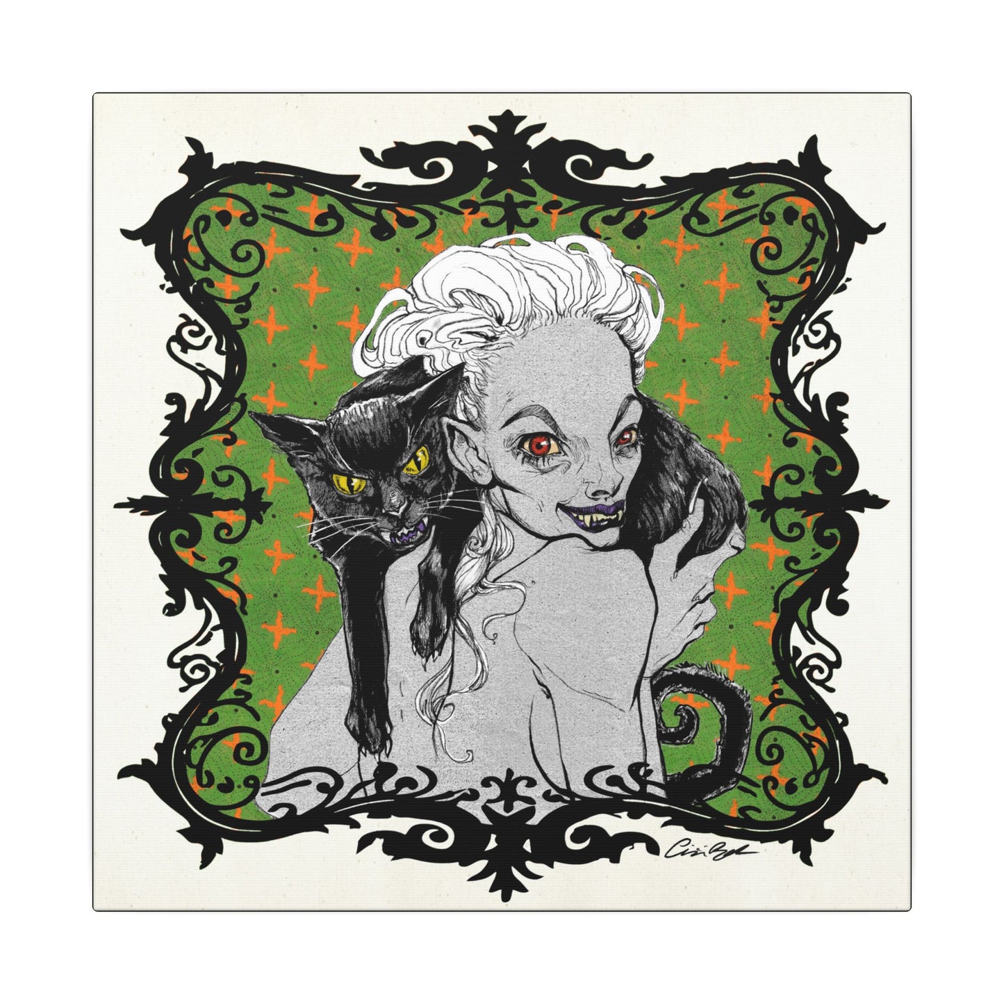 Familiar in Green Stretched Square Canvas Print, Wrapped Wall Art with Hardware 0.75" depth