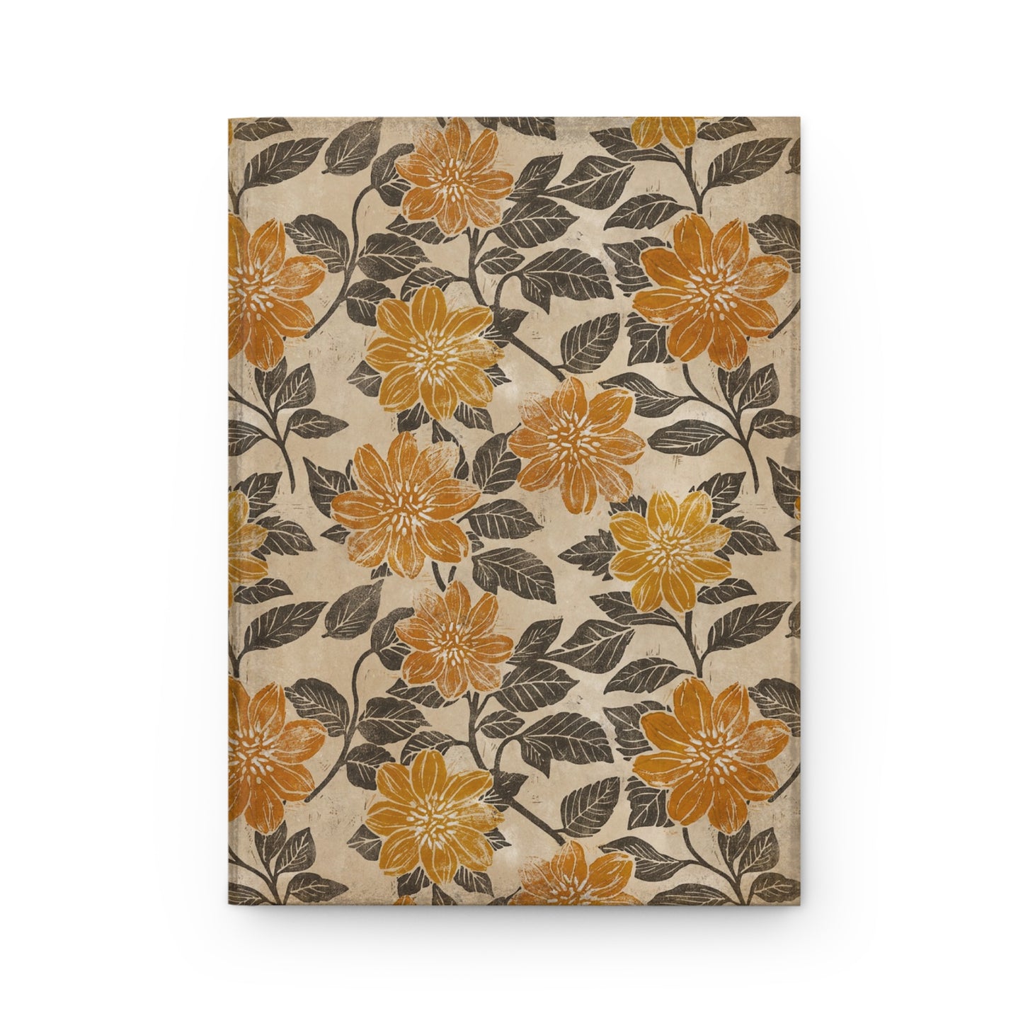 Block Print Peony Flowered Dahlias Matte Hardcover Journal