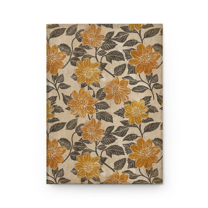 Block Print Peony Flowered Dahlias Matte Hardcover Journal