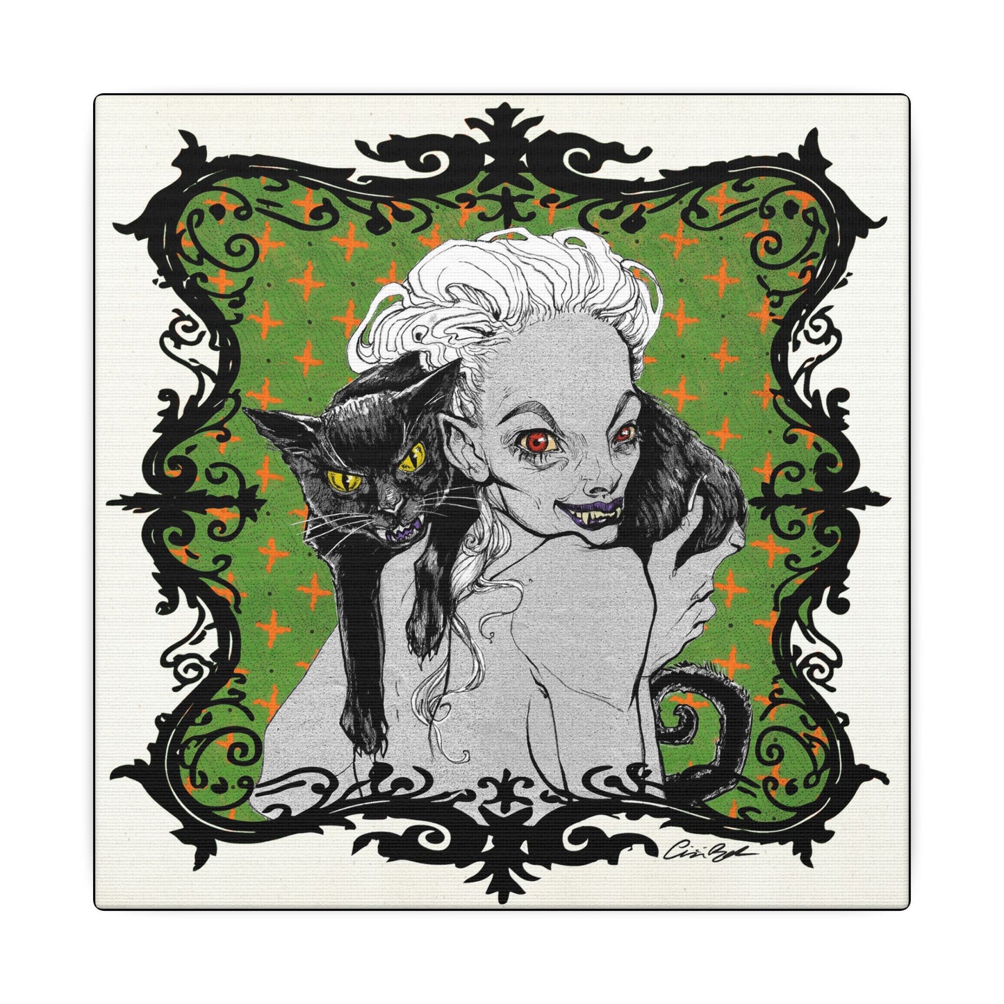 Familiar in Green Stretched Square Canvas Print, Wrapped Wall Art with Hardware 0.75" depth