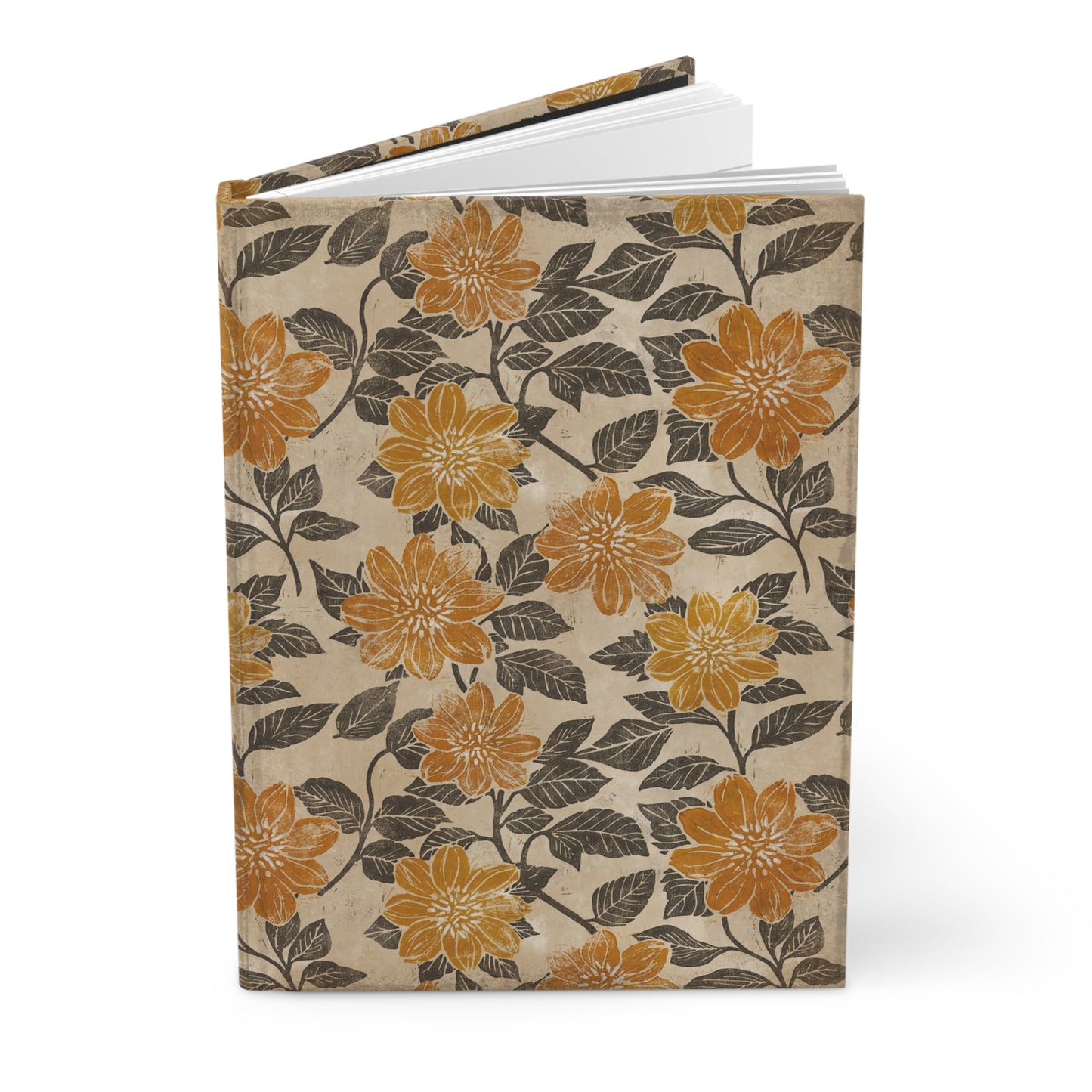 Block Print Peony Flowered Dahlias Matte Hardcover Journal