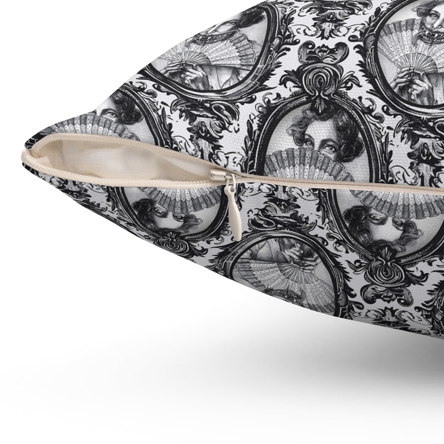 Haunted Manor Square Pillow Black and White