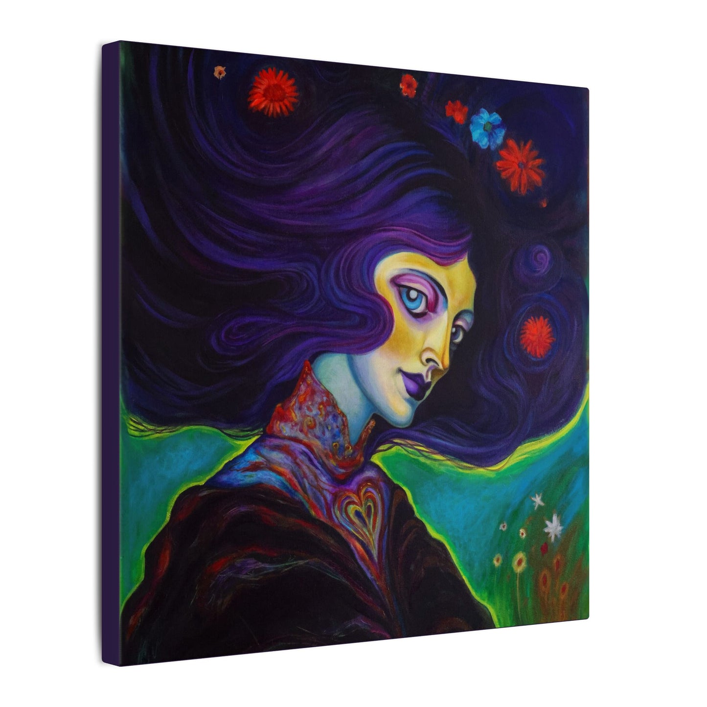 Violet Stretched Square Canvas Print, Wrapped Wall Art with Hardware 0.75" depth