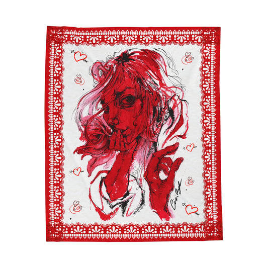 Red Illustration Velveteen Plush Blanket