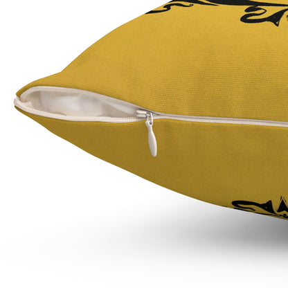 Chat Noir with Poppies on Yellow Square Pillow