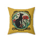Chat Noir with Poppies on Yellow Square Pillow