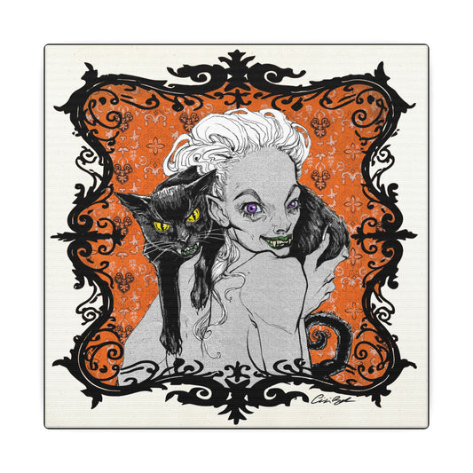 Familiar in Orange Stretched Square Canvas Print, Wrapped Wall Art with Hardware 0.75" depth