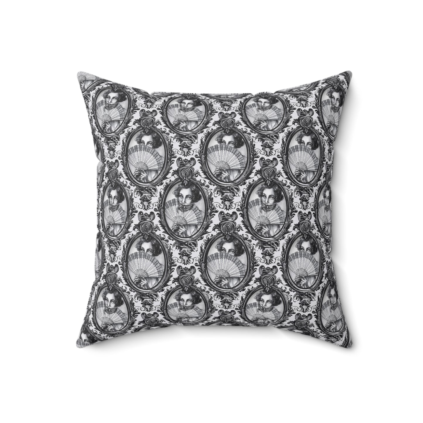 Haunted Manor Square Pillow Black and White