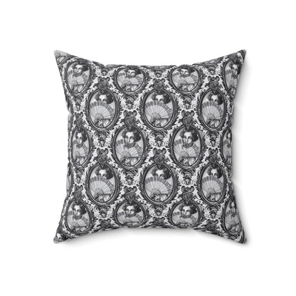 Haunted Manor Square Pillow Black and White