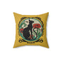 Chat Noir with Poppies on Yellow Square Pillow