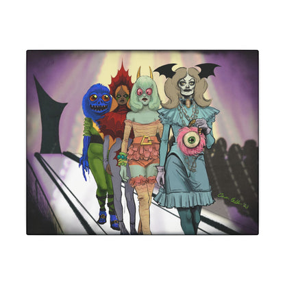 Monster Fashion Show Stretched Canvas Print, Wrapped Wall Art with Hardware 0.75" depth