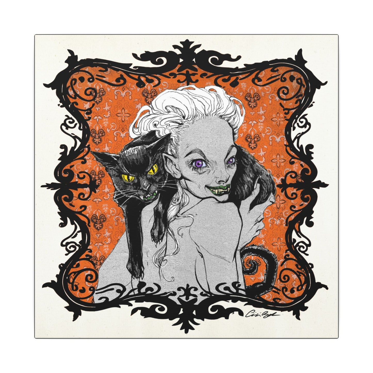 Familiar in Orange Stretched Square Canvas Print, Wrapped Wall Art with Hardware 0.75" depth