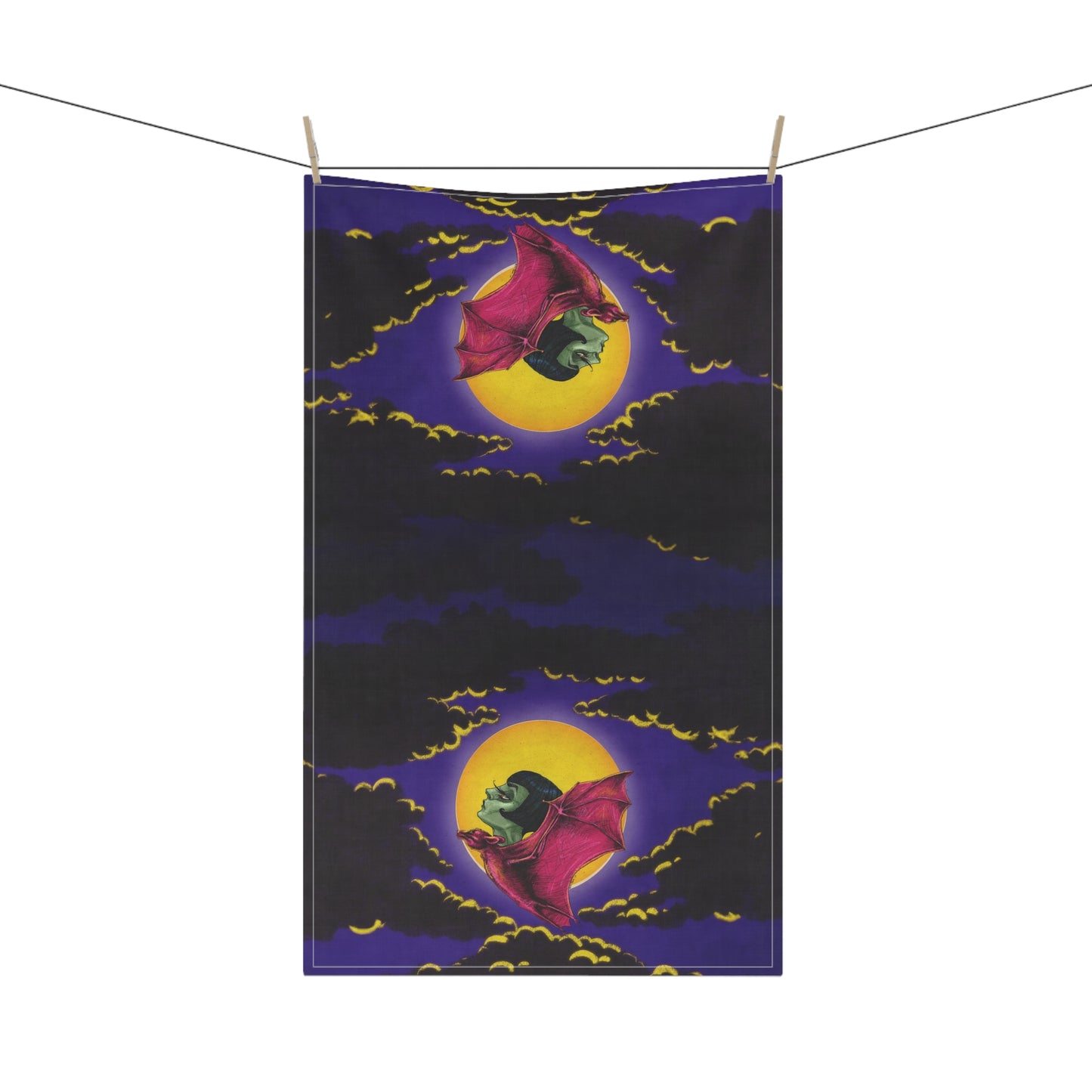 Bat Moon Lady Cotton Twill Tea Towel 18x30 inches