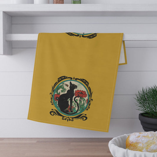 Herman With Poppies on Yellow Cotton Twill Tea Towel 18x30 inches