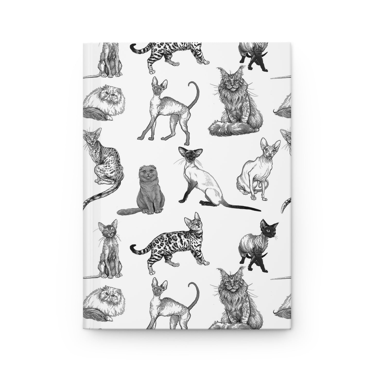 Illustrated Cat Breeds Matte Hardcover Journal - Black & White