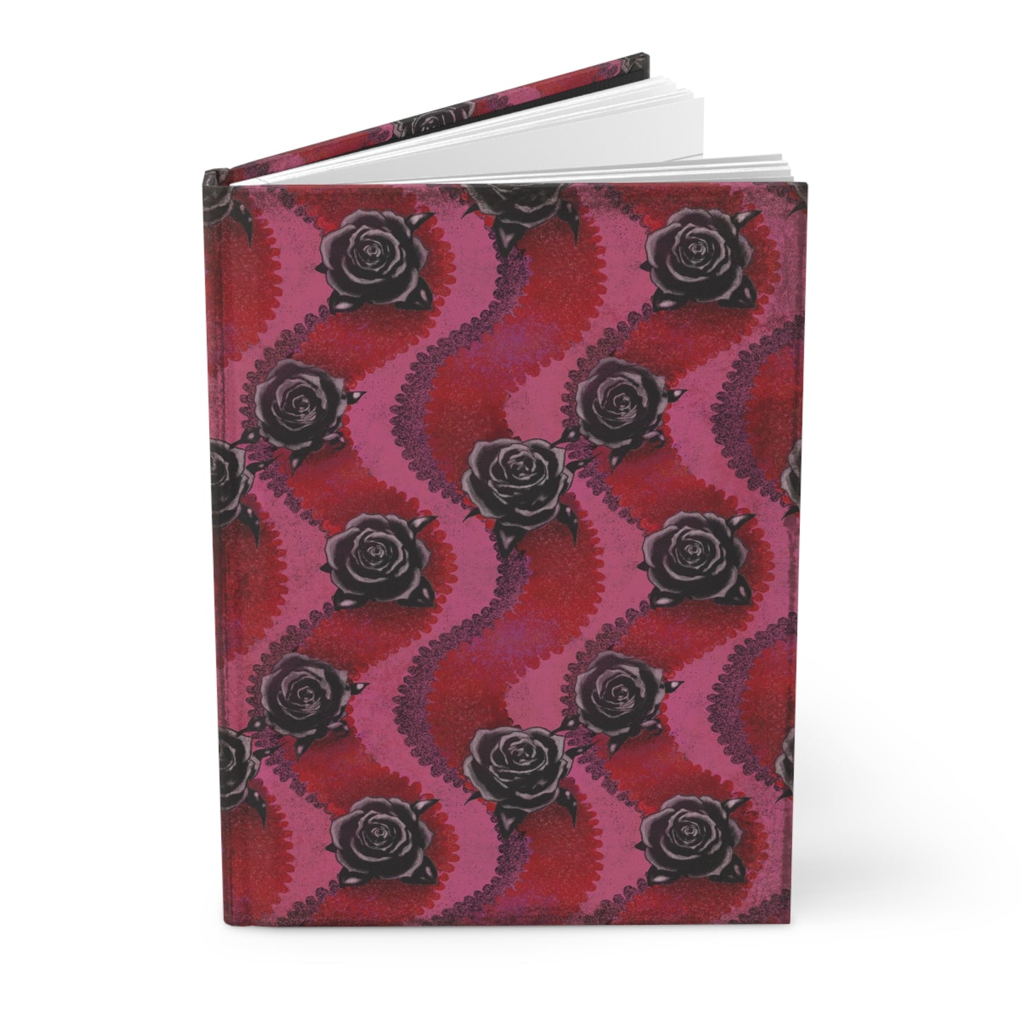 Grungy Swirly Rose Stripes Matte Hardcover Journal Red Pink