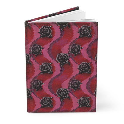 Grungy Swirly Rose Stripes Matte Hardcover Journal Red Pink